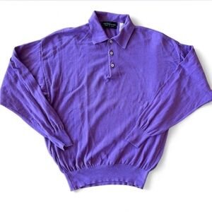 Vintage Saks Fifth Avenue Purple Men's Long Sleeve Polo Sweater Made in Italy